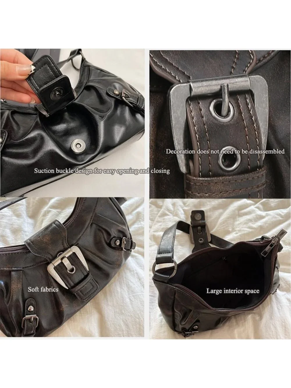 Trendy Y2K Small Shoulder Bag - Punk Hobo Clutch, Leather Top Handle Purse